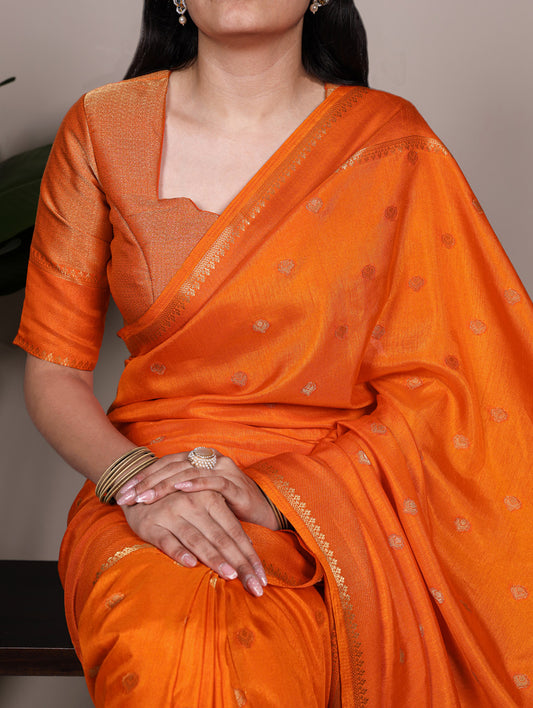 Orange Color Zari Weaving work Roop Silk Saree