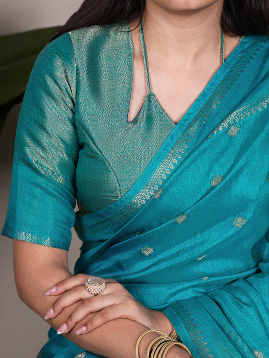 Firozi Color Zari Weaving work Roop Silk Saree