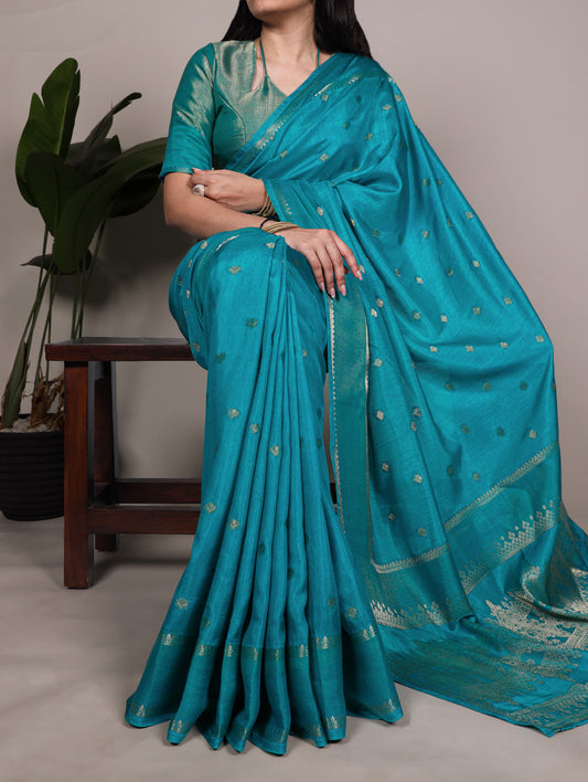 Firozi Color Zari Weaving work Roop Silk Saree