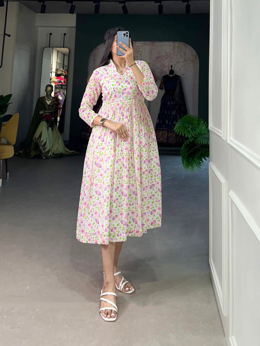 Light Pink Color Floral Print Georgette Fancy Dress