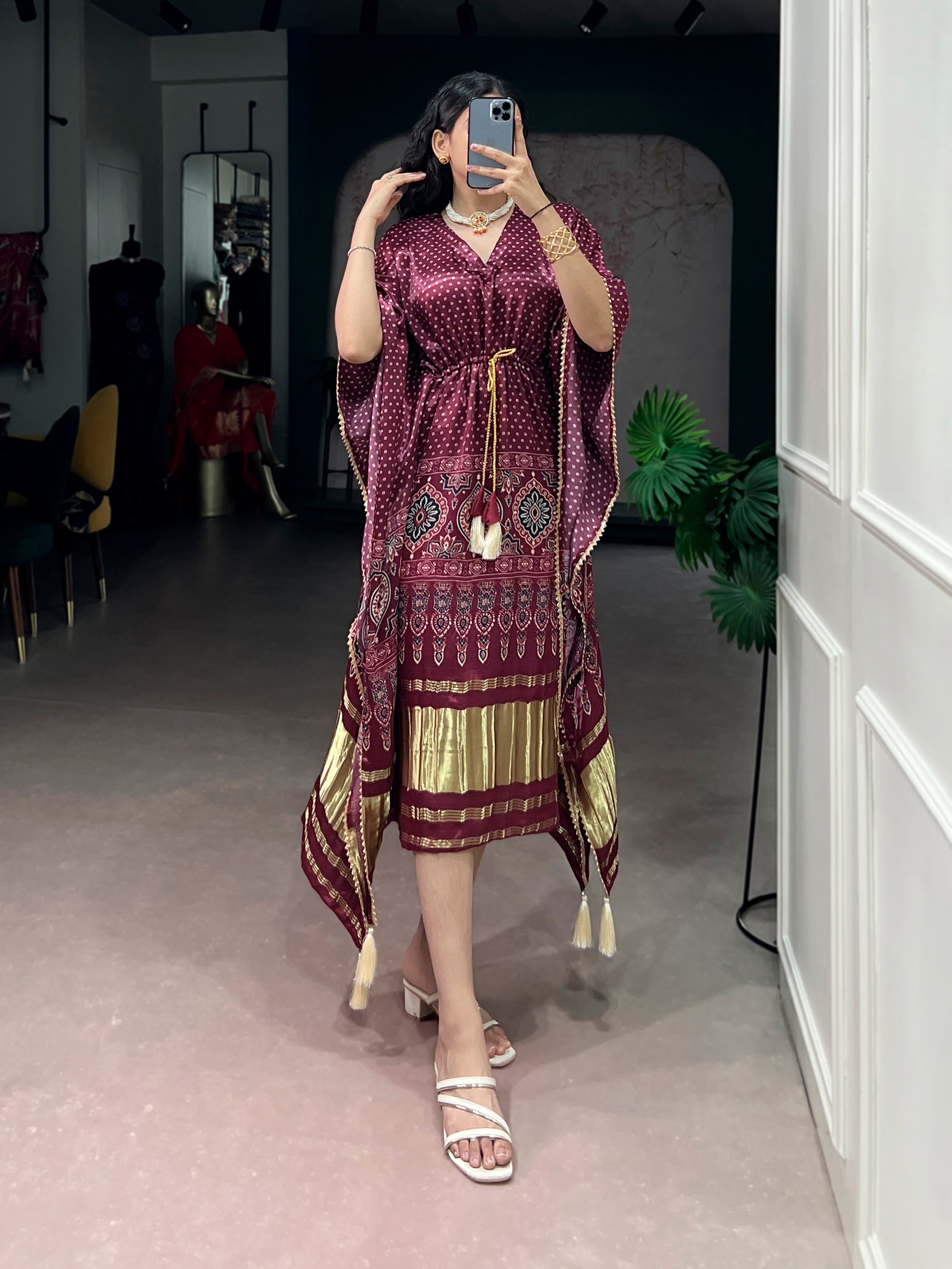 Maroon Color Pure Gaji Silk Kaftan  Yana Fab