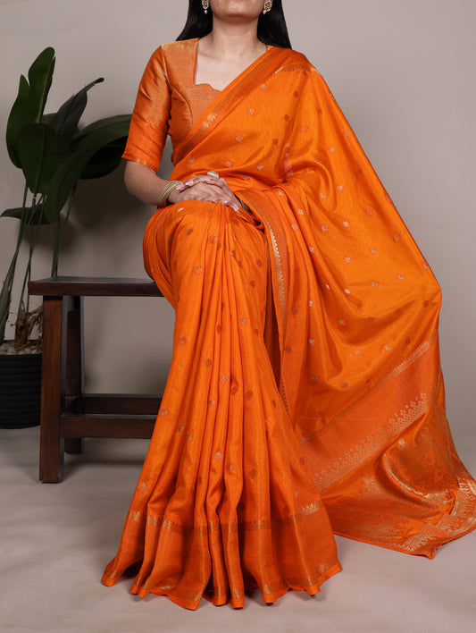 Orange Color Zari Weaving work Roop Silk Saree