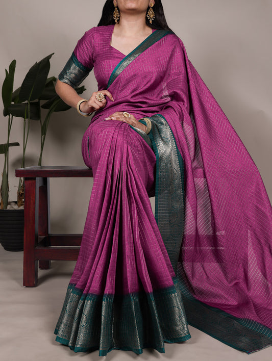 Pink Color Zari Weaving Work Dola Chex Saree
