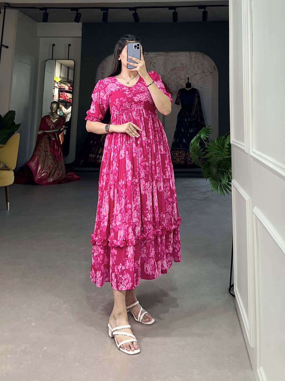 pink georgette dress for women Theresa Pink Blush Dress Seoraa