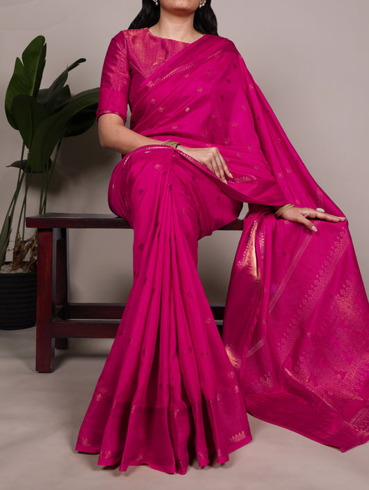 Pink Color Zari Weaving work Roop Silk Saree