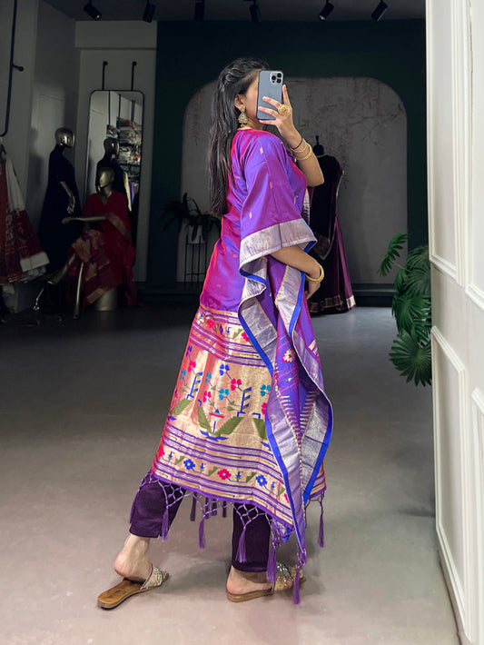 Purple Color Zari Weaving Work Jacquard Kaftan