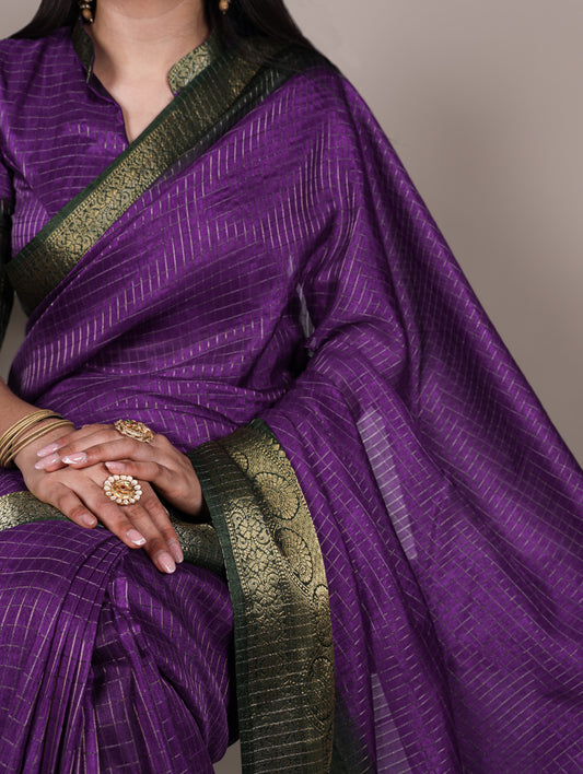 Purple Color Zari Weaving Work Dola Chex Saree