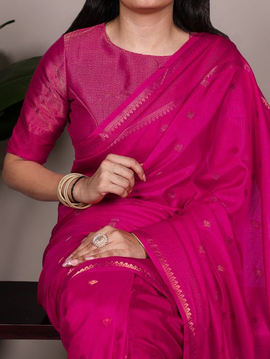Pink Color Zari Weaving work Roop Silk Saree