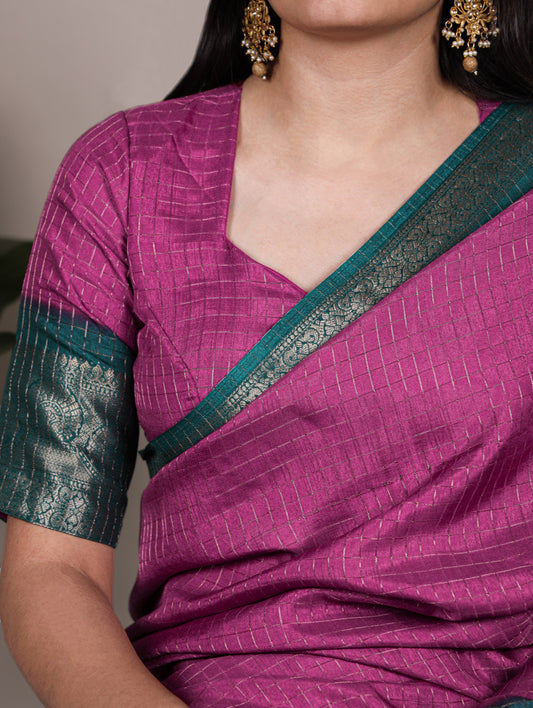 Pink Color Zari Weaving Work Dola Chex Saree