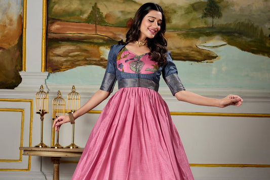 The Art of Kalamkari: A Regal Dola Silk Gown for Every Occasion