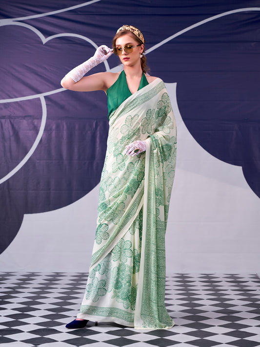Pista Color Garcefull Look Satin Silk Saree