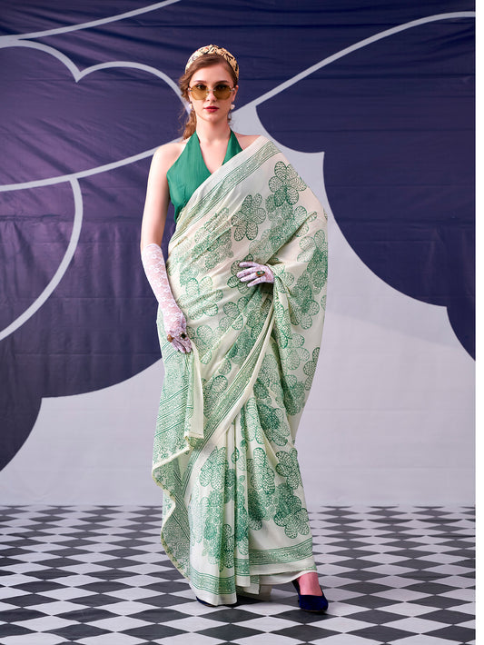 Pista Color Garcefull Look Satin Silk Saree