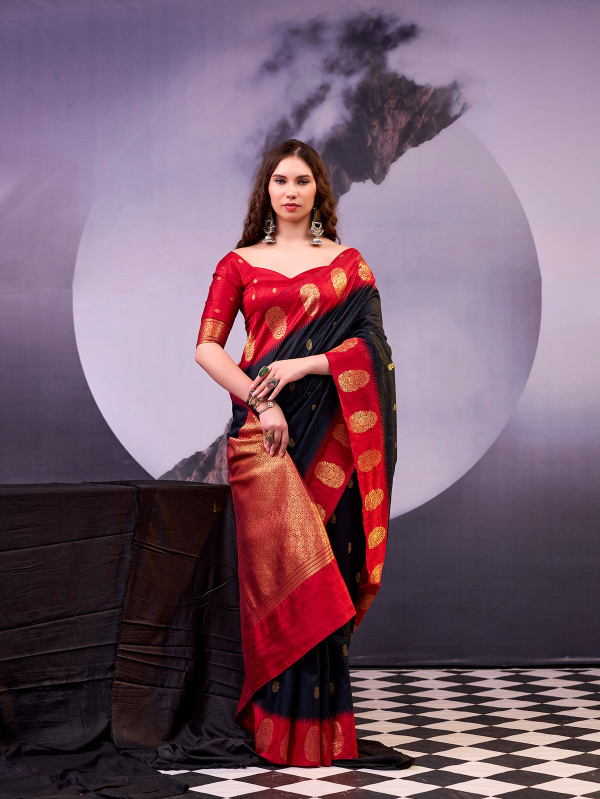 Black Color Poly Cotton Saree