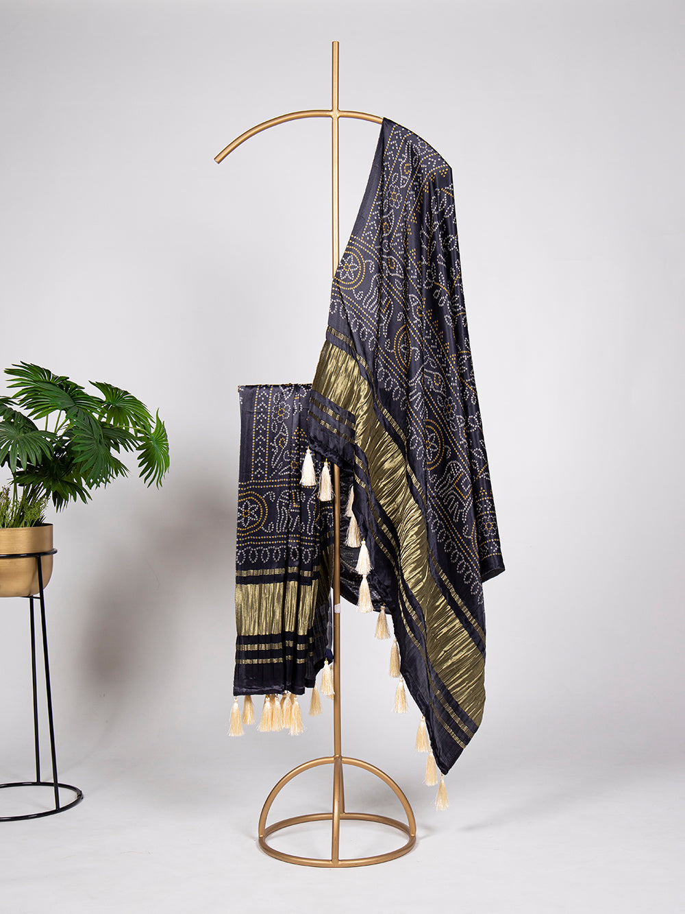 Black Color Bandhej Printed Gaji Silk Dupatta