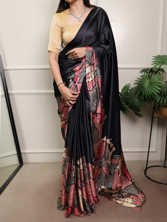 Black Color Printed Fancy Saree