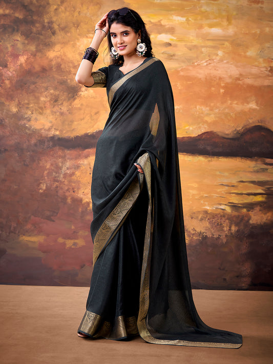 Black Color Zari Weaving Work Mass Mello Saree