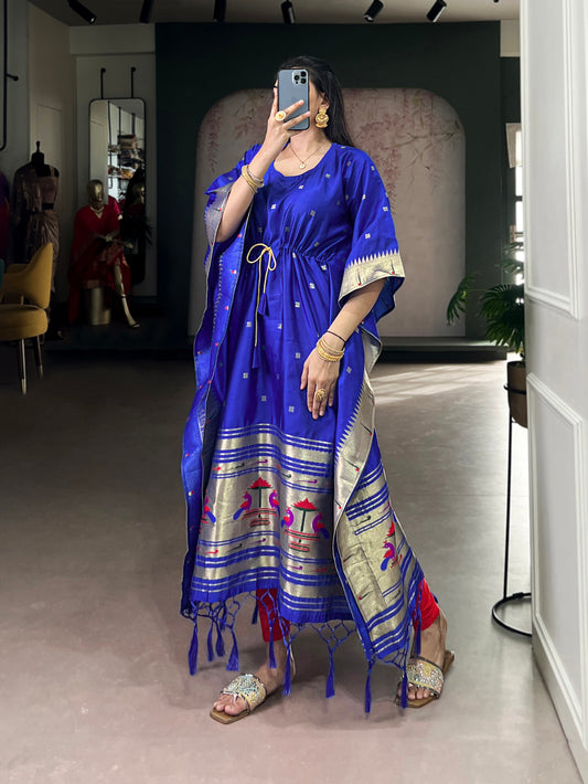 Blue Color Zari Weaving Work Jacquard Kaftan