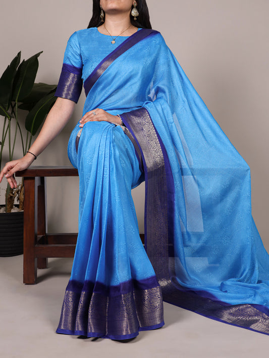 Blue Color Zari Weaving Work Marsh Mello Saree