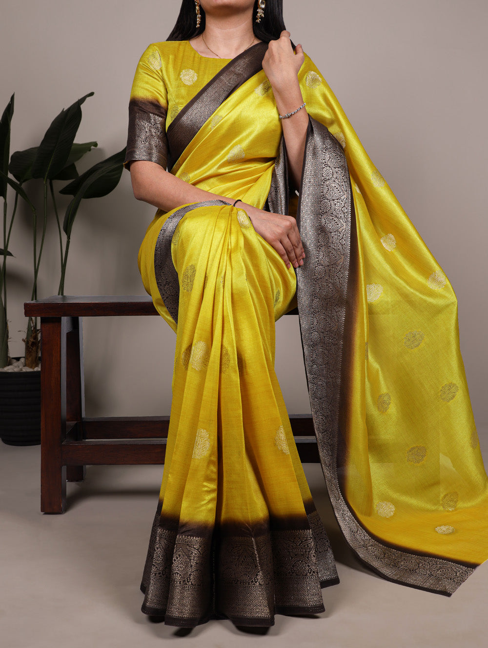 Bright Yellow Color Zari Weaving Work Rumali Silk Saree