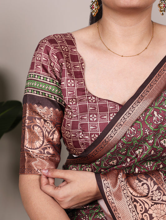Brown Color Printed Saree
