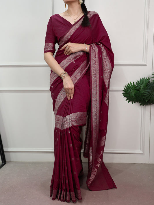 Burgundy Color Zari Weaving Work Saree