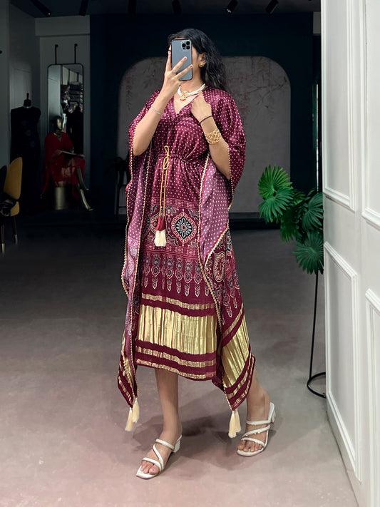 Maroon Color Pure Gaji Silk Kaftan