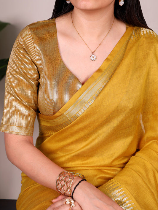 Mustard Color Cotton Silk Saree
