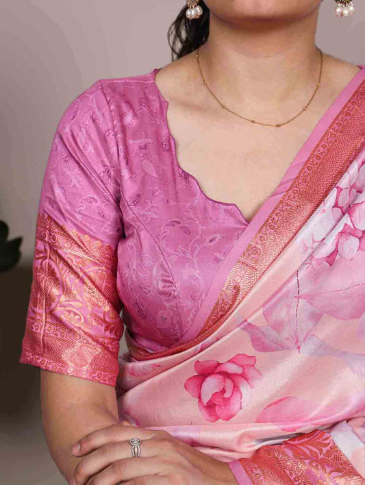 Light Pink Color Tasar Silk Saree