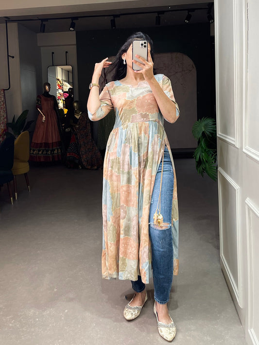 Chiku Color Foil and Printed Rayon Cotton Dress