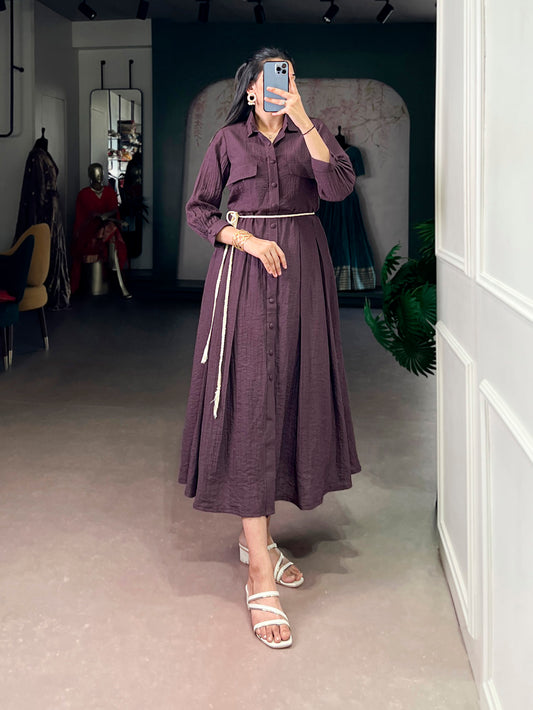 Mauve Color Plain Crackel One Piece