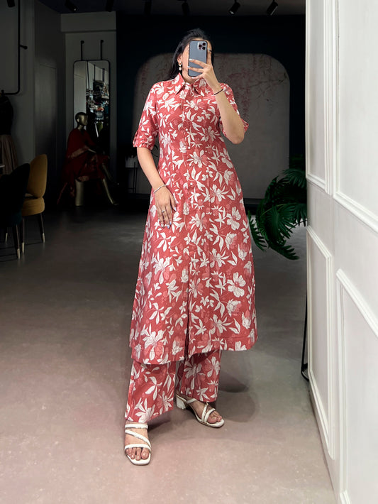 Crimson Red Color Floral Printed Salwar Kameez