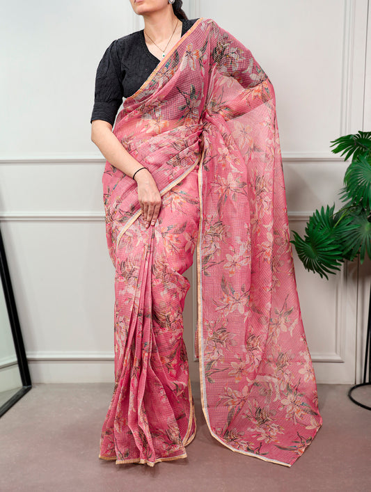 Floral Printed Kota Doria Saree