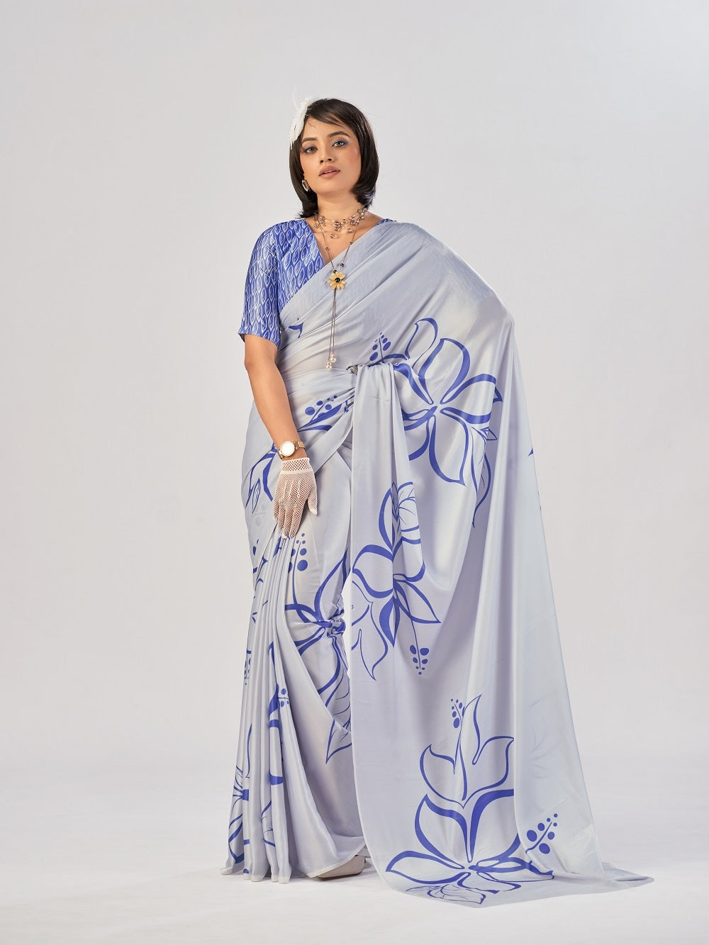 Sky blue Color Satin Silk Saree