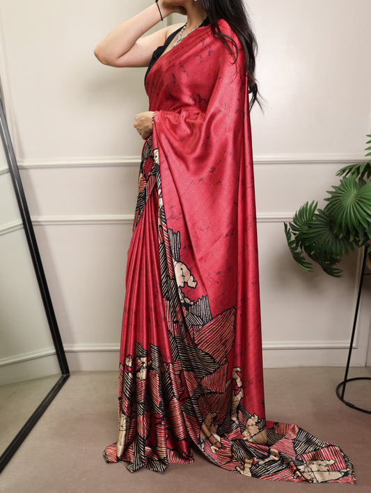 Red Color Printed Fancy Saree
