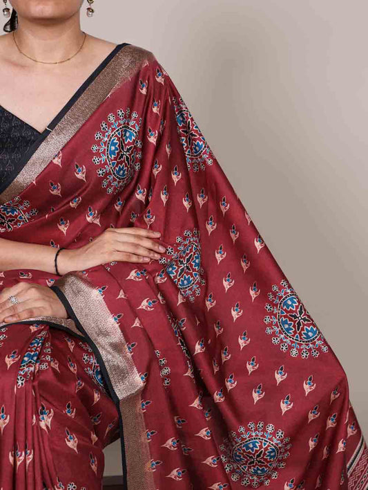 Maroon Color Festival Wear Tasar Silk Saree