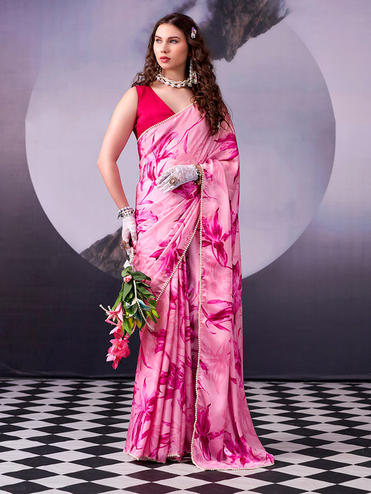 Pink Color Fancy Floral Saree