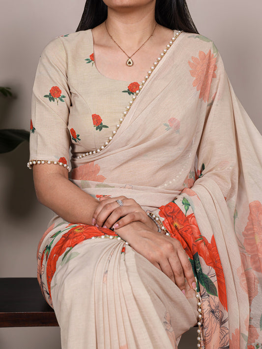 Off White Color Weightless Marbel Fancy Saree