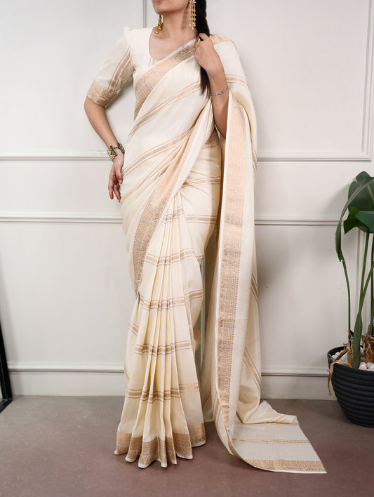 Off White Color Dola Silk Saree