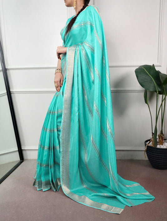 Gujarati Wear Sky Blue Color Saree
