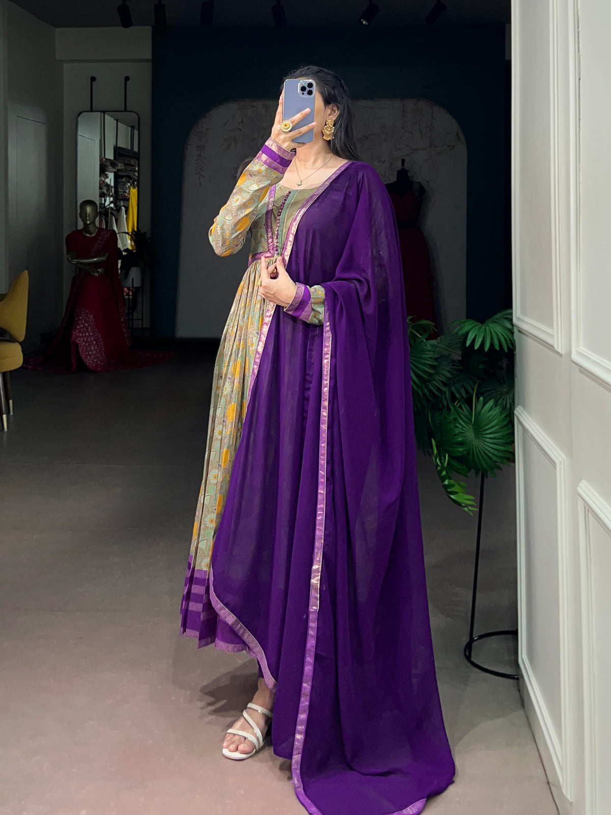 Tasar Silk With Floral Print Long Dress