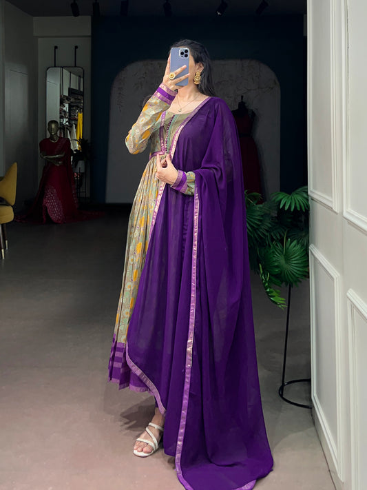 Tasar Silk With Floral Print Long Dress