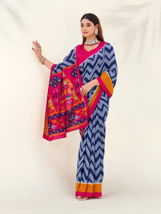 Blue Color Printed Tasar Silk Saree