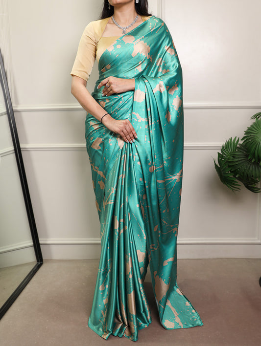 Sky Blue Color Printed Fancy Saree