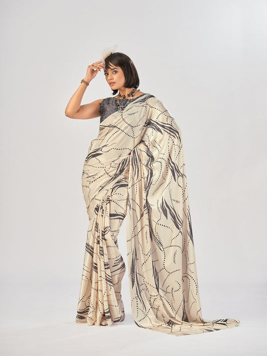 Off White Color Satin Silk Saree