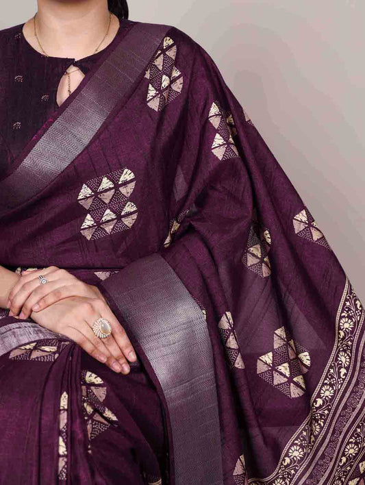 Batik Printed Slub Silk Saree