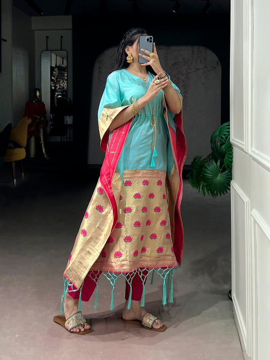Sky Blue Color Paithani Kaftan