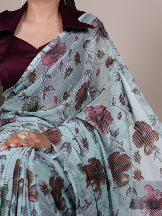 See Green Color Floral Viscose Lurex Brasso Saree