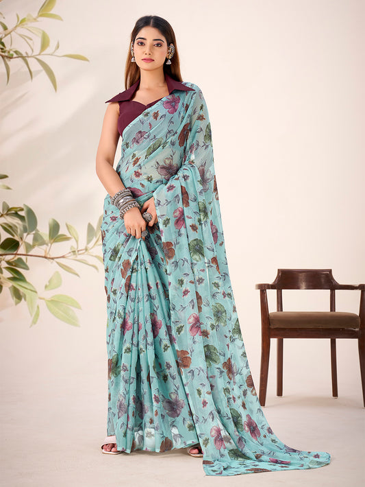 See Green Color Floral Viscose Lurex Brasso Saree