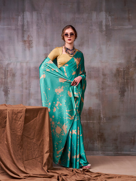 Sky Blue Color Printed Fancy Saree