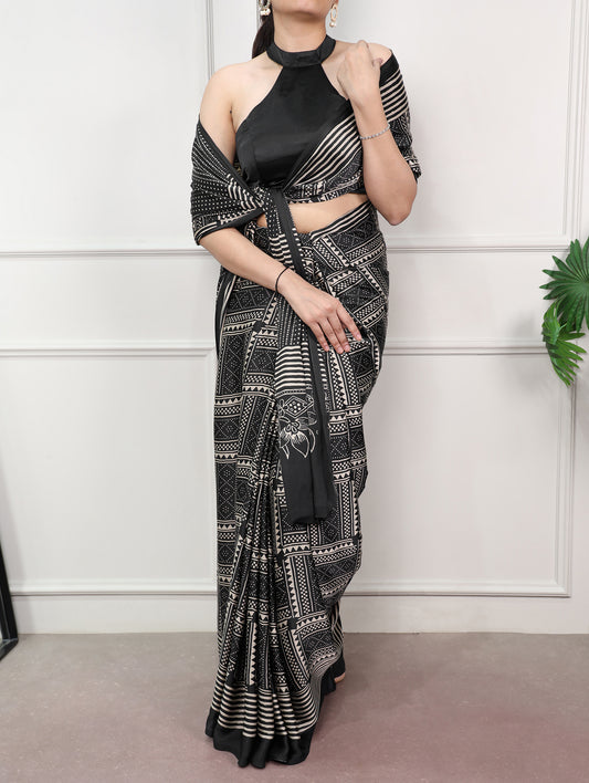 Festival Wear Black Satin Silk Saree